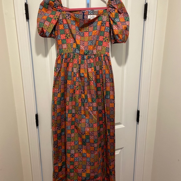 Coco Shop Short-Sleeve Maxi Dress in Navy Checkerboard - Picture 7 of 9